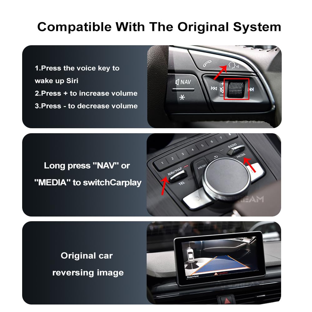 Andream Bezprzewodowa modernizacja CarPlay do Audi Q3 Q5 Q7 A1 A3 A4 A5 A6 C7 A7 A8 S5 S7, Bezprzewodowy moduł odbiornika CarPlay Android Auto Box, Airplay Android Auto MMI Box, Obsługa Mirrorlink