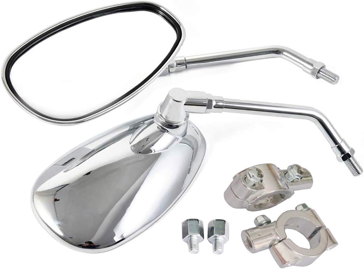 Yibid Universal Chrome Oval Motorcycle Rearview Side Mirrors 10mm, with 7/8" Handlebar Mount for Honda Kawasaki Suzuki Custom Cruiser Chopper Adventure Kymco Victory Vulcan Street Sports Dirt Bike M10