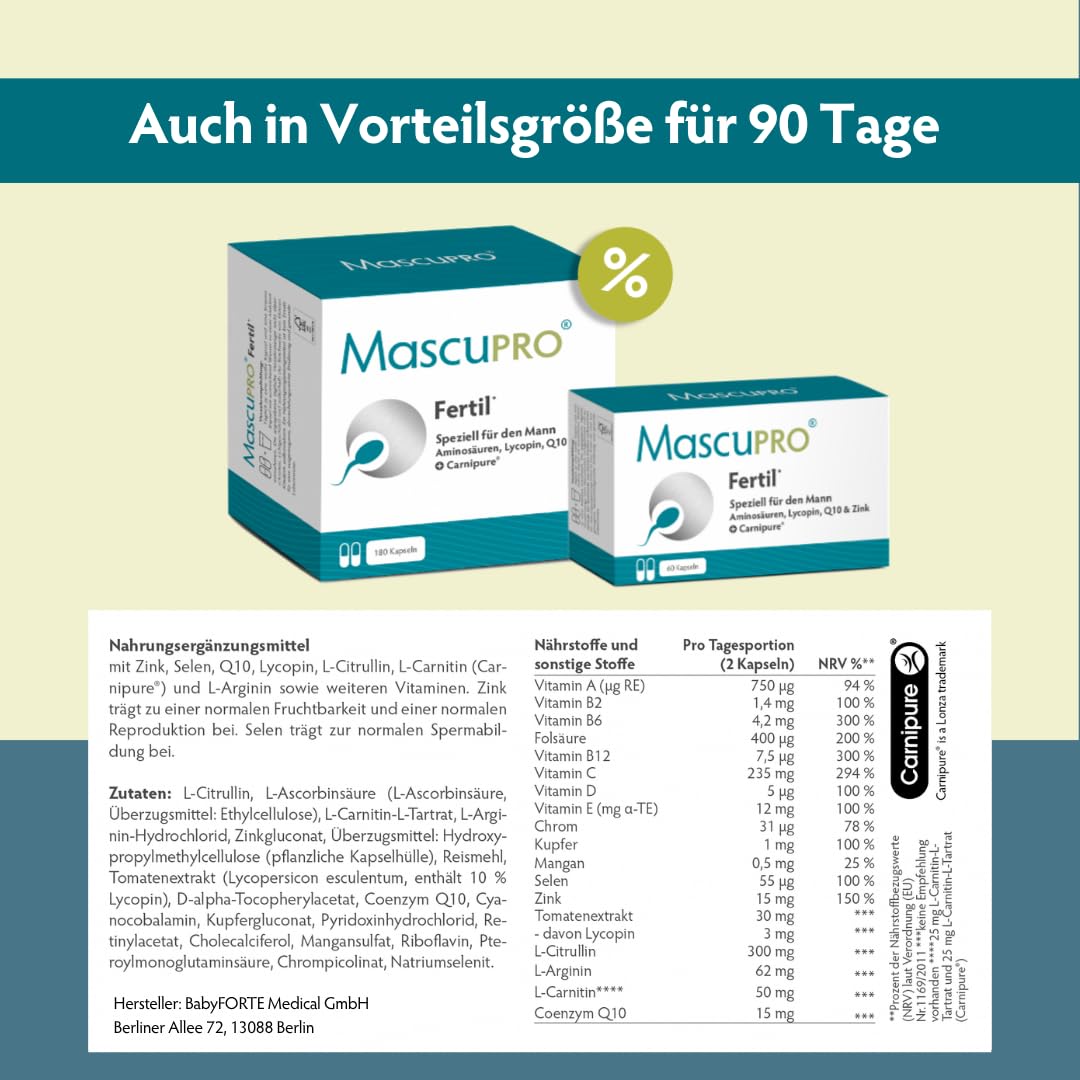 l carnitine sperm production MascuPro Fertility Man - Fertility The Ultimate Guide to iso100 Größe:Einzeln
