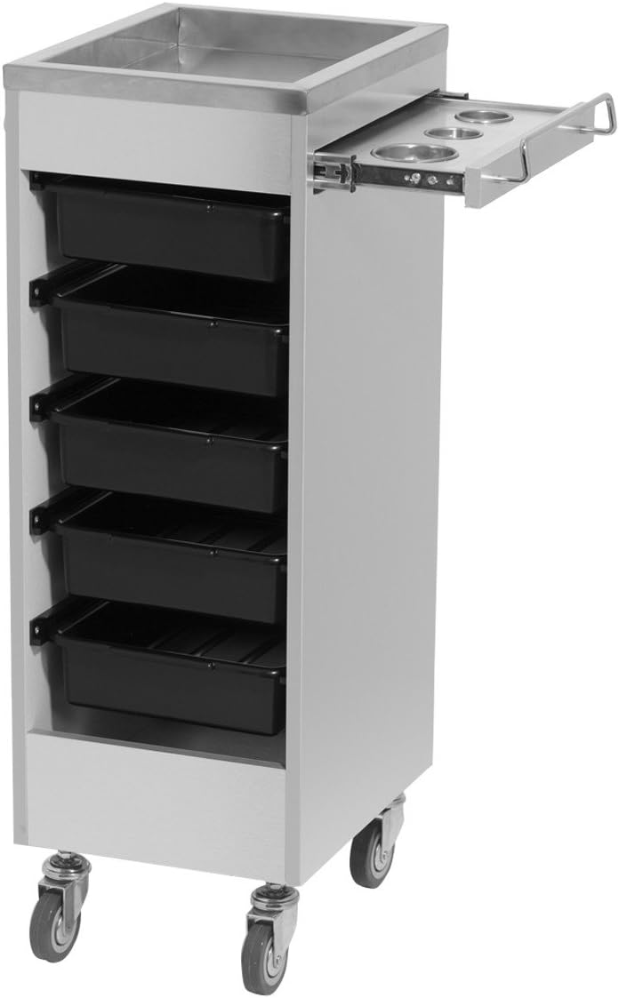 Buy-Rite Aluma Deluxe Salon Styling Trolley Cart with Stainless Steel Work Surface, Slide-Out Appliance Holder, 5 Removable Drawers, Heavy-Duty Casters - CHM-2758-3
