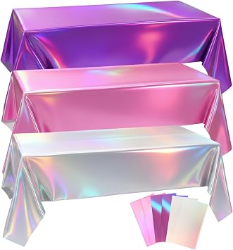 Oudain 3 Pcs Kpop Theme Party Purple & Pink & Silver Iridescent Tablecloth