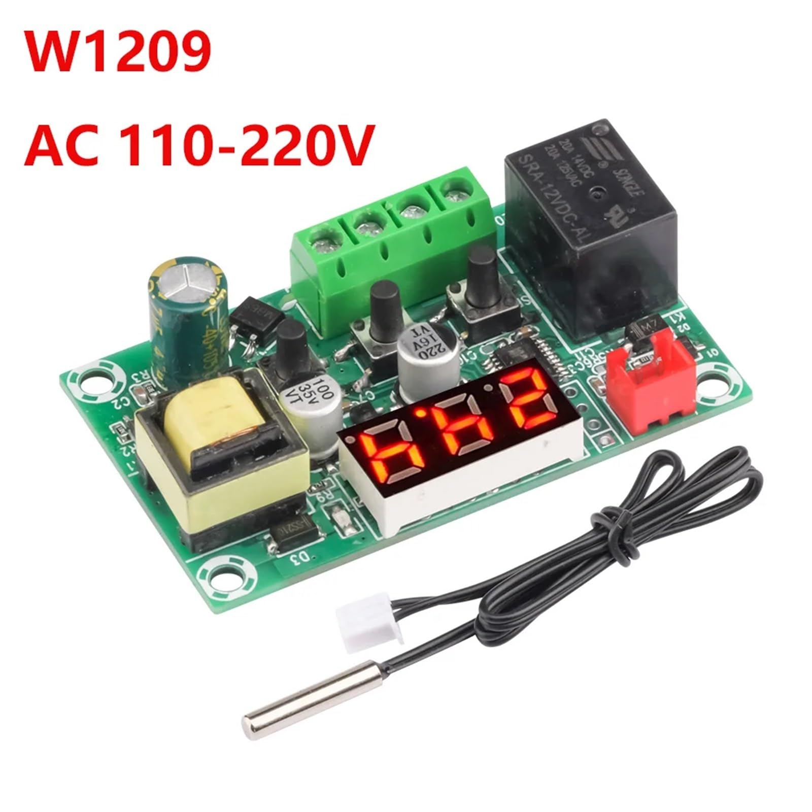 W1209 AC 110-220V Termostato de temperatura fría Interruptor de control de temperatura -50-110 °C Controlador de temperatura Controlador de termómetro(Red Light)