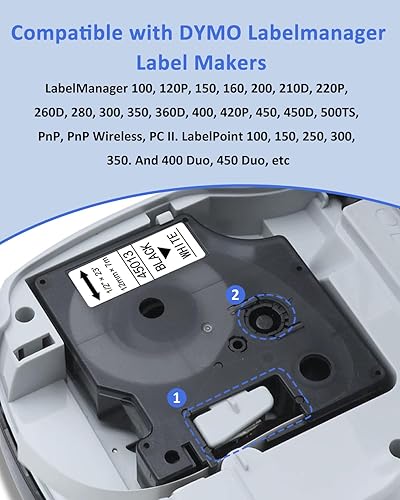 Miniatura 2 de Repuesto para rotuladora Dymo D1 45010 S0720500 D1 compatible con Dymo Labelmanager 160 recambios de cinta de 0.472 in 12 pulgada, 3 paquetes