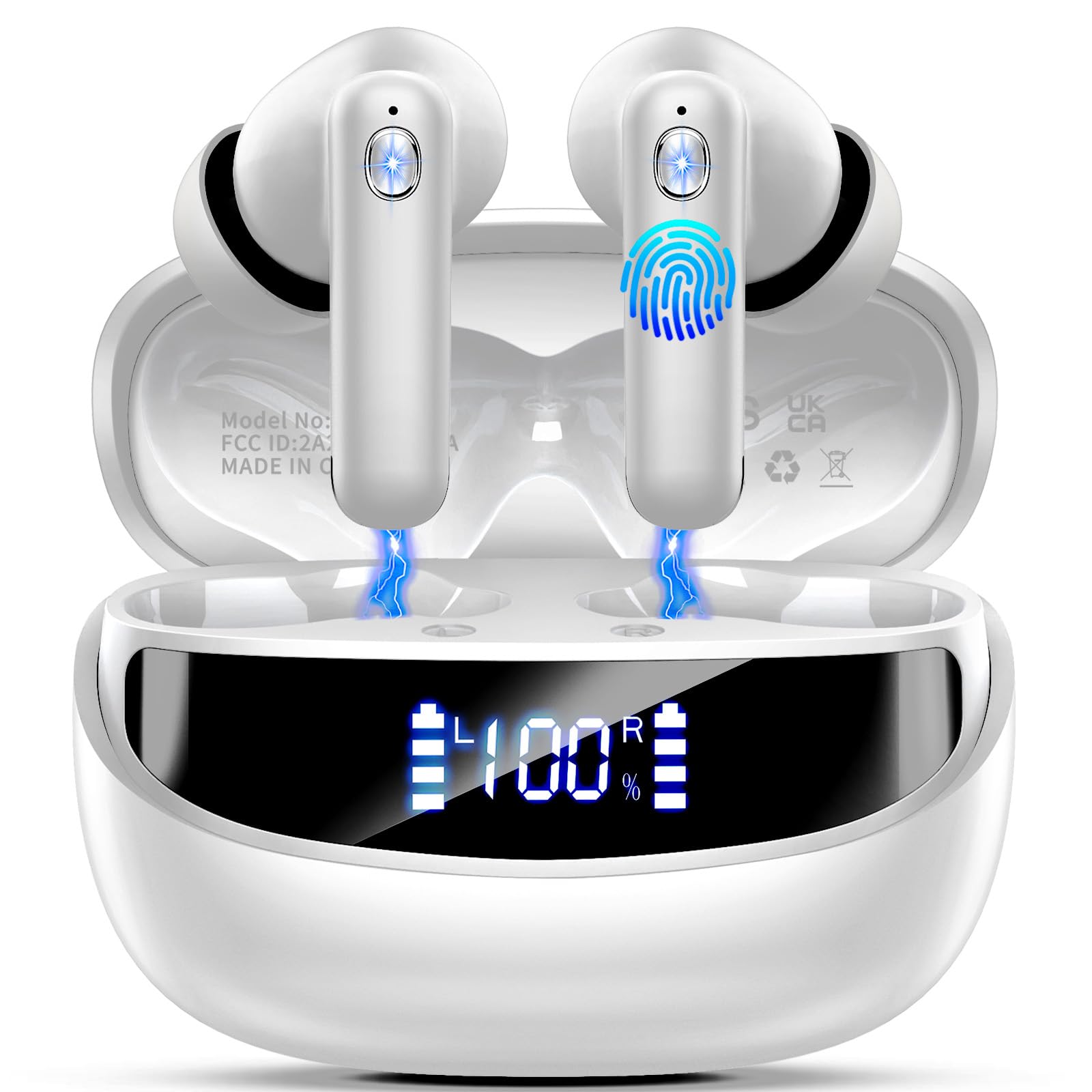 Cuffie Bluetooth, Auricolari Bluetooth 5.4 con 4 ENC Mic, 2025 Cuffiette Bluetooth In Ear Stereo HiFi, 45 Ore Cuffie Senza Fili con LED Display, Cancellazione Rumore , IP7 Impermeabili, Touch Control
