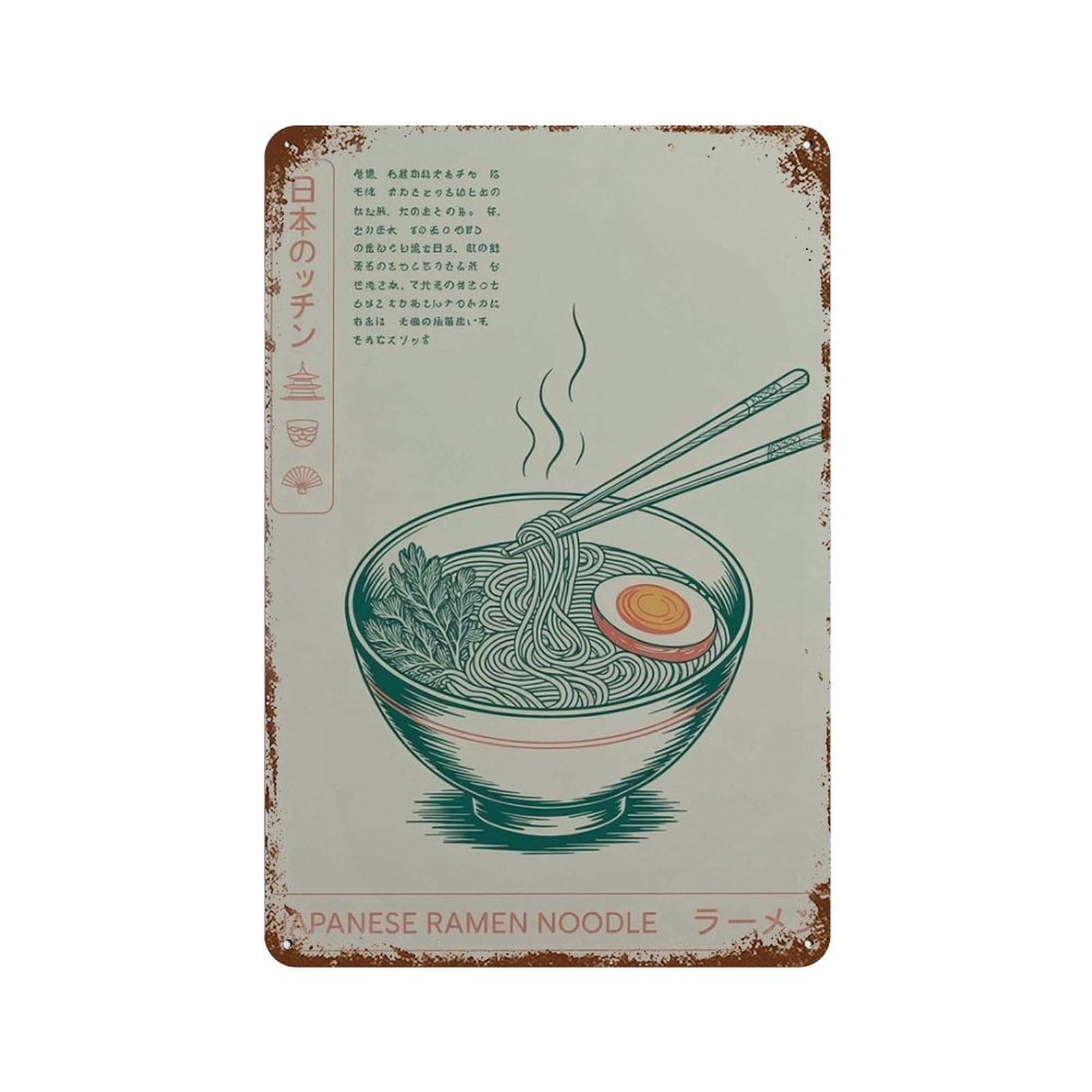 xiaoxiaoshen Japanese Ramen Noodle – Retro Food Asian Kitchen Minimal Line Drawing Wall Decor Art Metal Tin Poster Modern Home Decor Art Home Bar Shop Decorations Vintage Sign 30x20cm