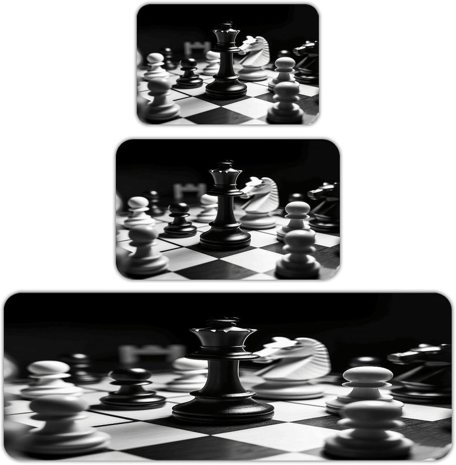 Black and White Chess Kitchen Rugs Sets of 3 Non Slip Kitchen Mats for Floor Farmhouse Kitchen Sink Mat Thick Comfort Standing Mat for Laundry Room Hallway Bathroom