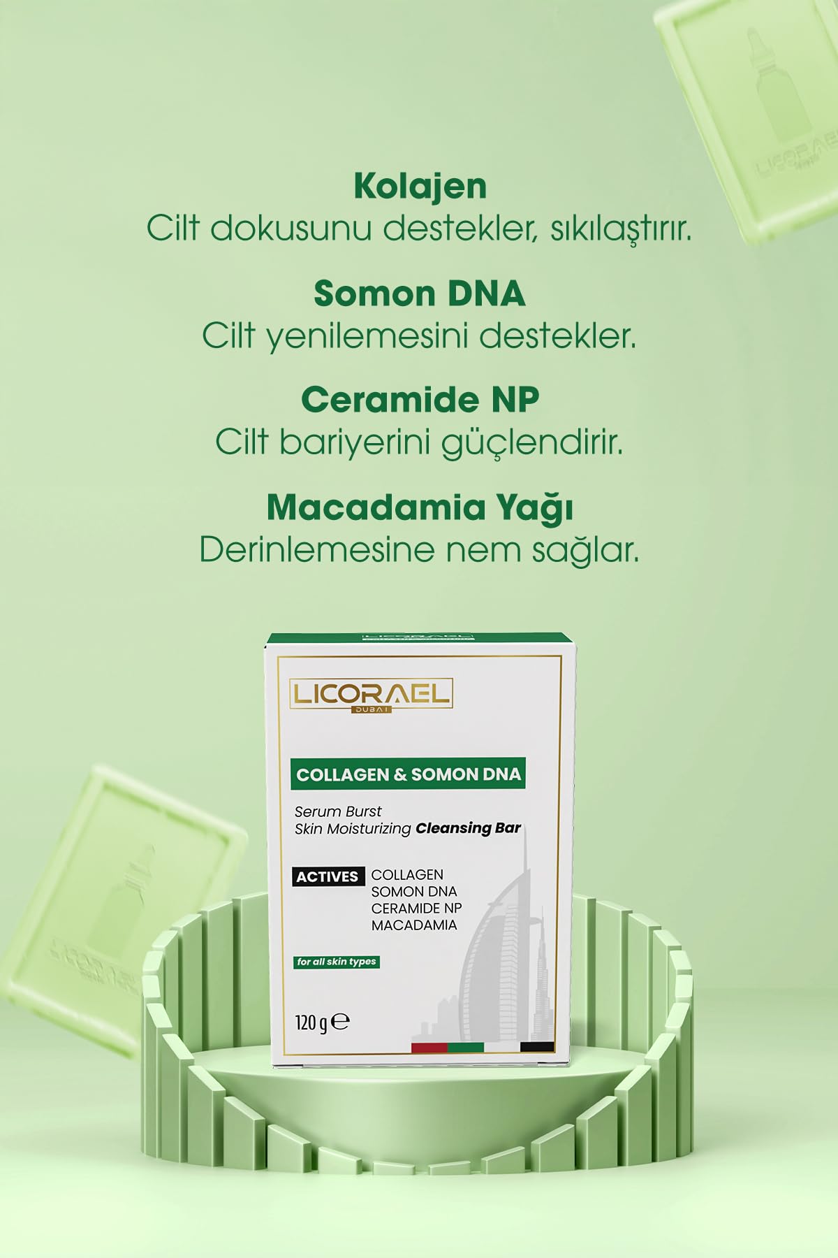 Licorael Dubai,Collagen & Somon DNA Sabunu 120g – Nemlendirici Cilt Bakım Sabunu, Ceramide NP ve Macadamia Yağı İçerikli – Tüm Cilt Tipleri İçin Uygun