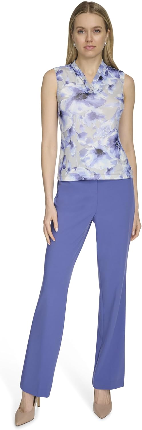 Calvin Klein Womens Sleeveless Pleated V-Neck Blouse - Image 2