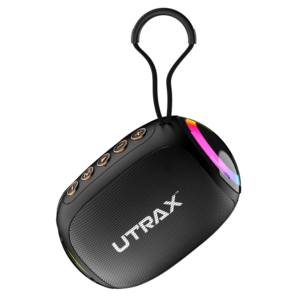 utrax 8w mini go party bluetooth speaker with premium rgb lights, portable wireless outdoor speaker, tws pairing, 8h battery life, ip67 waterproof, deep bass for travel, parties & camping