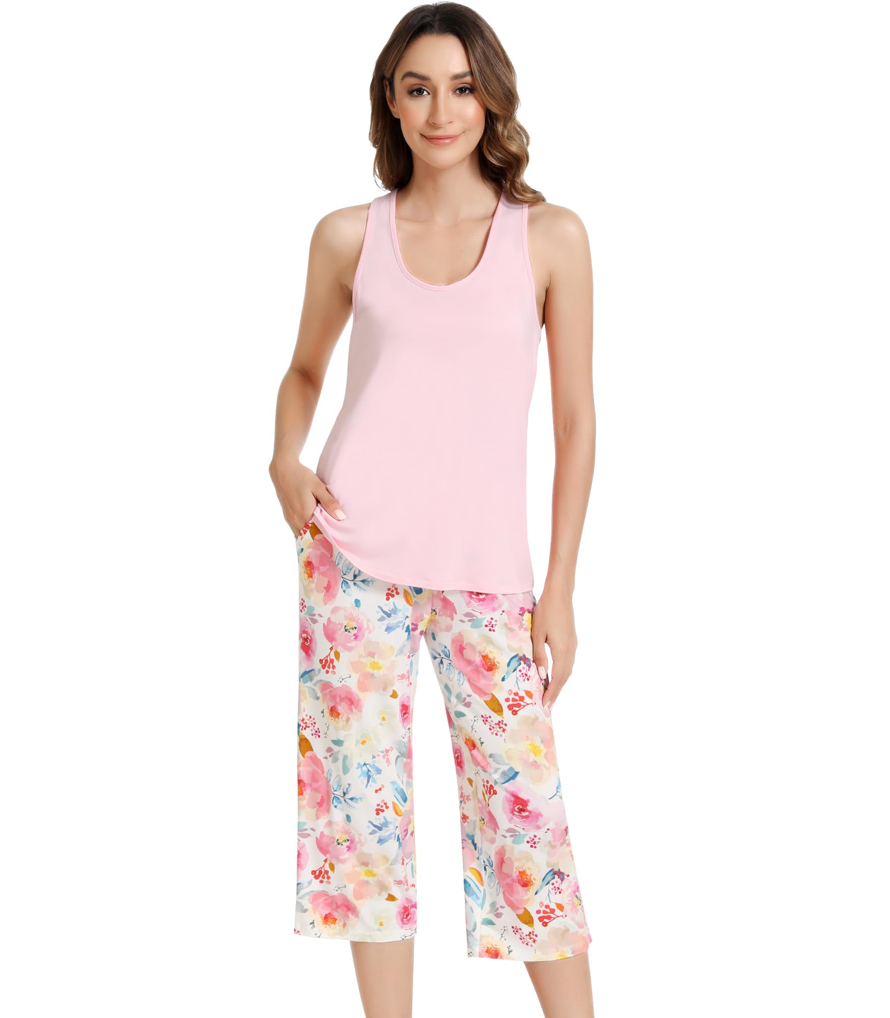 NACHILA Women's Bamboo Viscose Pajama Set - Racerback Tank Top & Shorts, Cool Sleepwear For Hot Nights - View #8