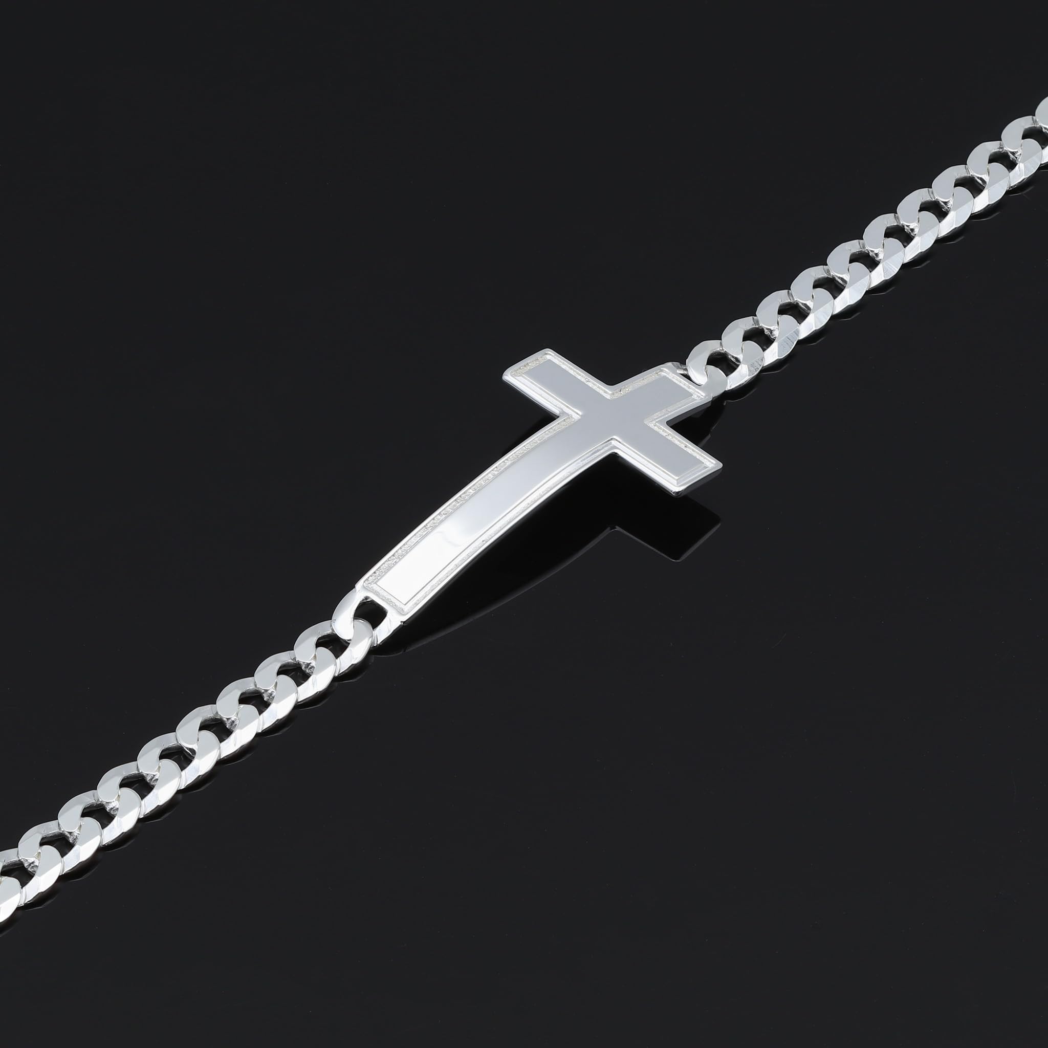 AKA Gioielli - Bracelet Croix Homme en Argent 925, Bracelet avec Croix et Chaîne Maille Cubaine de 6 mm en Argent - Longueur 22 cm, Idée Cadeau Élégante avec Coffret