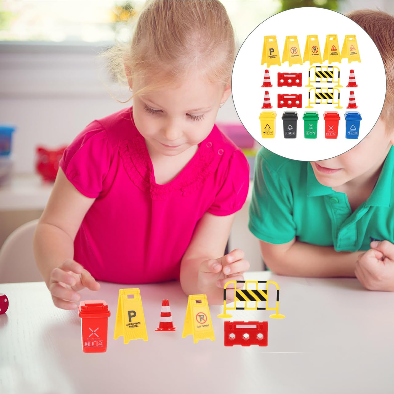 BESPORTBLE Traffic Signs Play for Boy Girl Includes Road Cones Barriers Warning Signs Trash Bins Cognitive Traffic Learning Toys for Boys and Girls for Pretend Play and Safe Road Awareness - Image 4