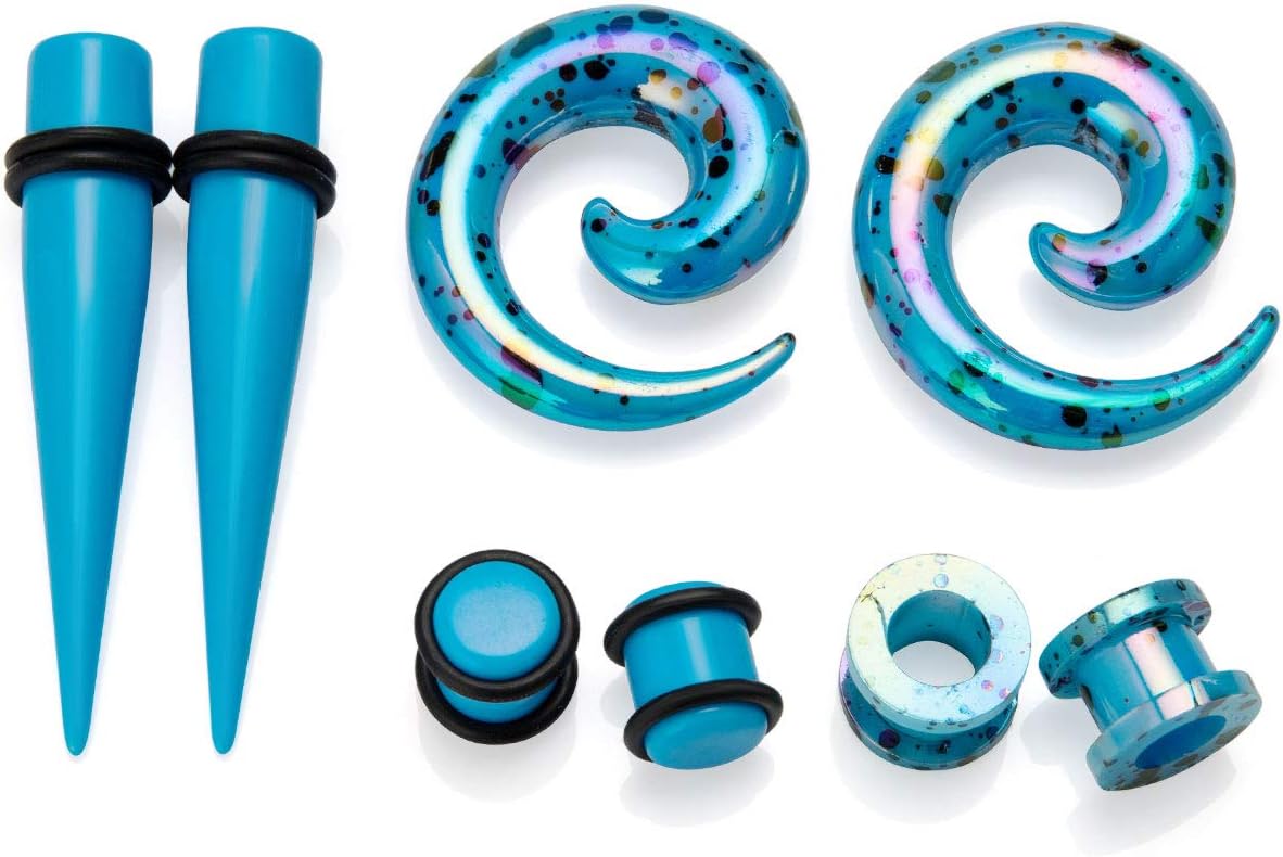 JDXN 64 PCS Acrylic Spot Gauge Kit Spiral Tapers Tunnels Plugs 14G-00G Ear Stretching Starter Set Jewelry