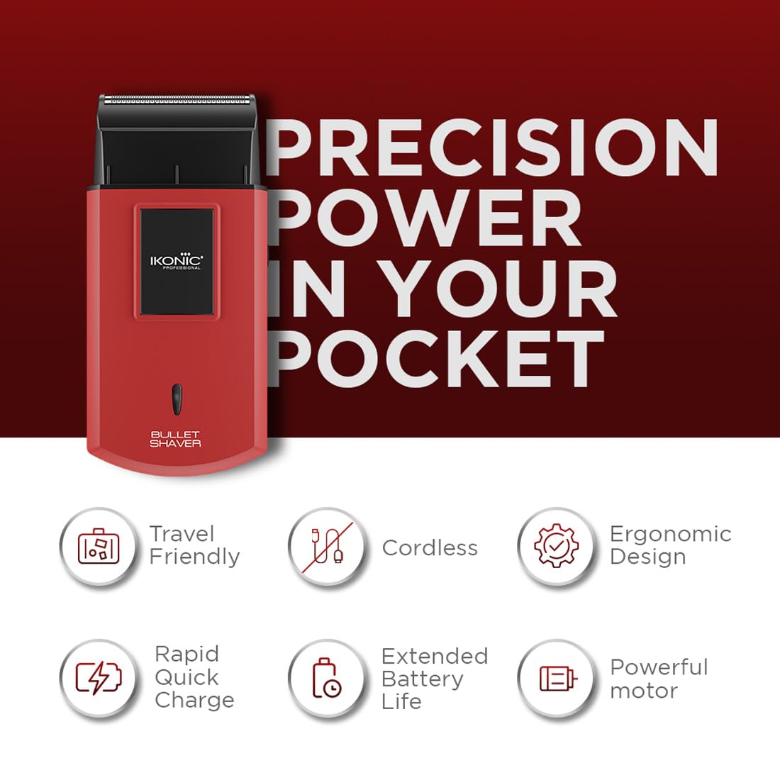 Ikonic Professional Electric Shaver, Ultra Thin, Cordless, Rechargeable Men's Travel Razor for Face Care, Beard for Salon Professionals, Barbers and Salon-Like Shave at Home - RED 3 616BSmLQP0L. SL1100