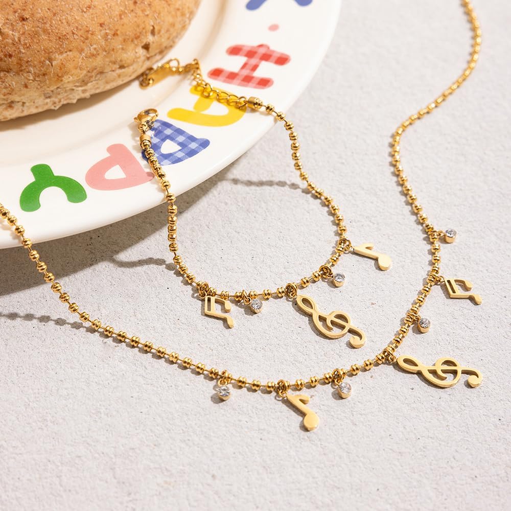 Musical Notes Charm Bracelet for Women 14k Gold-Tone Plated Elegant Adjustable Stainless Steel Bead Chain Treble Clef Tassel Pendant Fashion Dainty Music Themed Party Graduation Jewelry for Daughter Sister - Image 5
