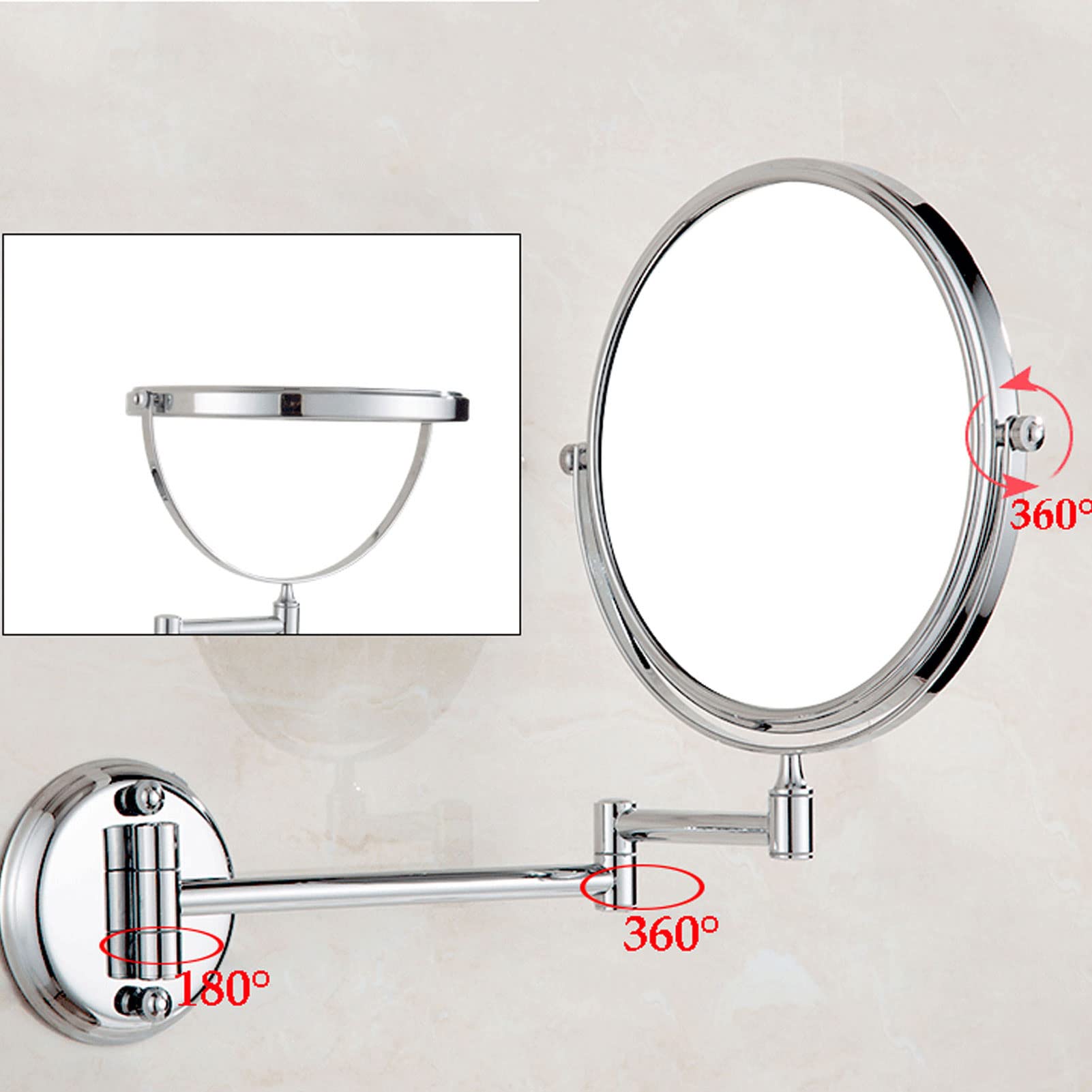 Specchio per Il Trucco da Parete, Specchio Cosmetico da Parete, Lente d'Ingrandimento del Bagno, Rotazione a 360° Ingrandimento Estensibile, per Bagno Hotel (Silver 8inch7x)