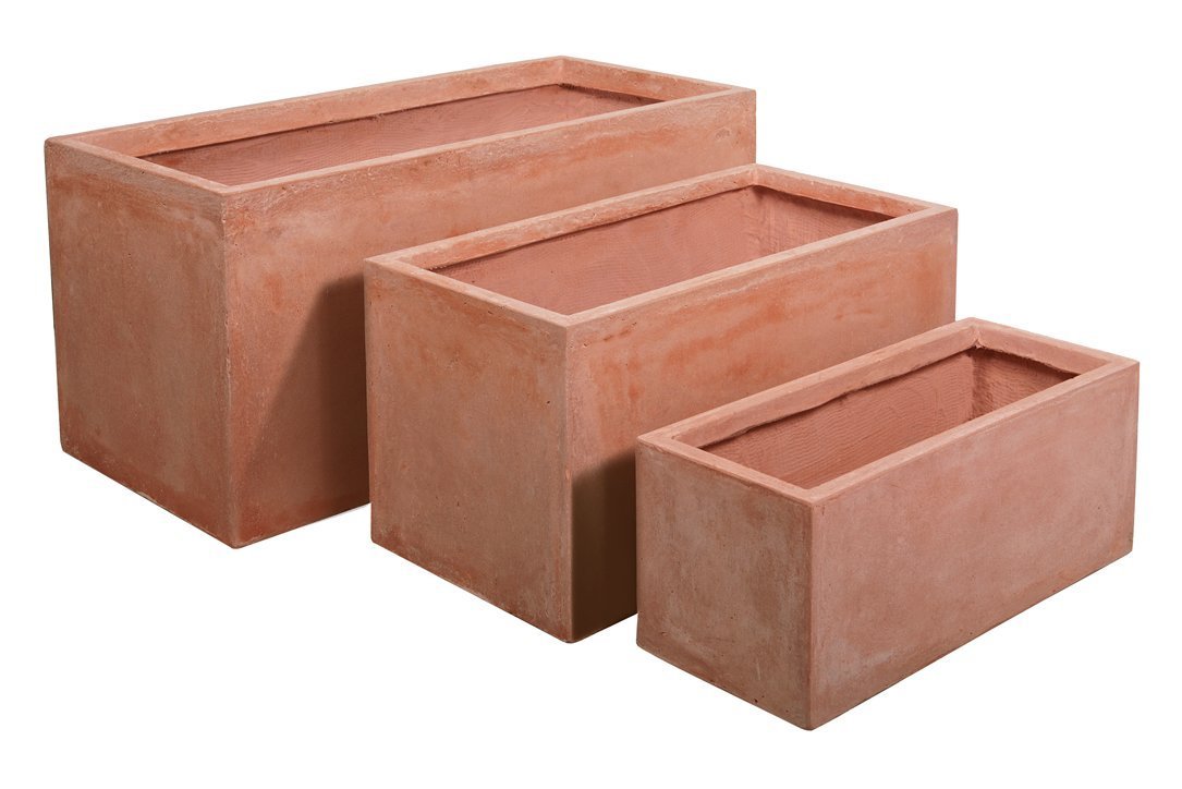 Primrose Terracotta Garden Outdoor Fibrecotta Trough Rectangular Planter Medium 30Cm³ (11.8³)