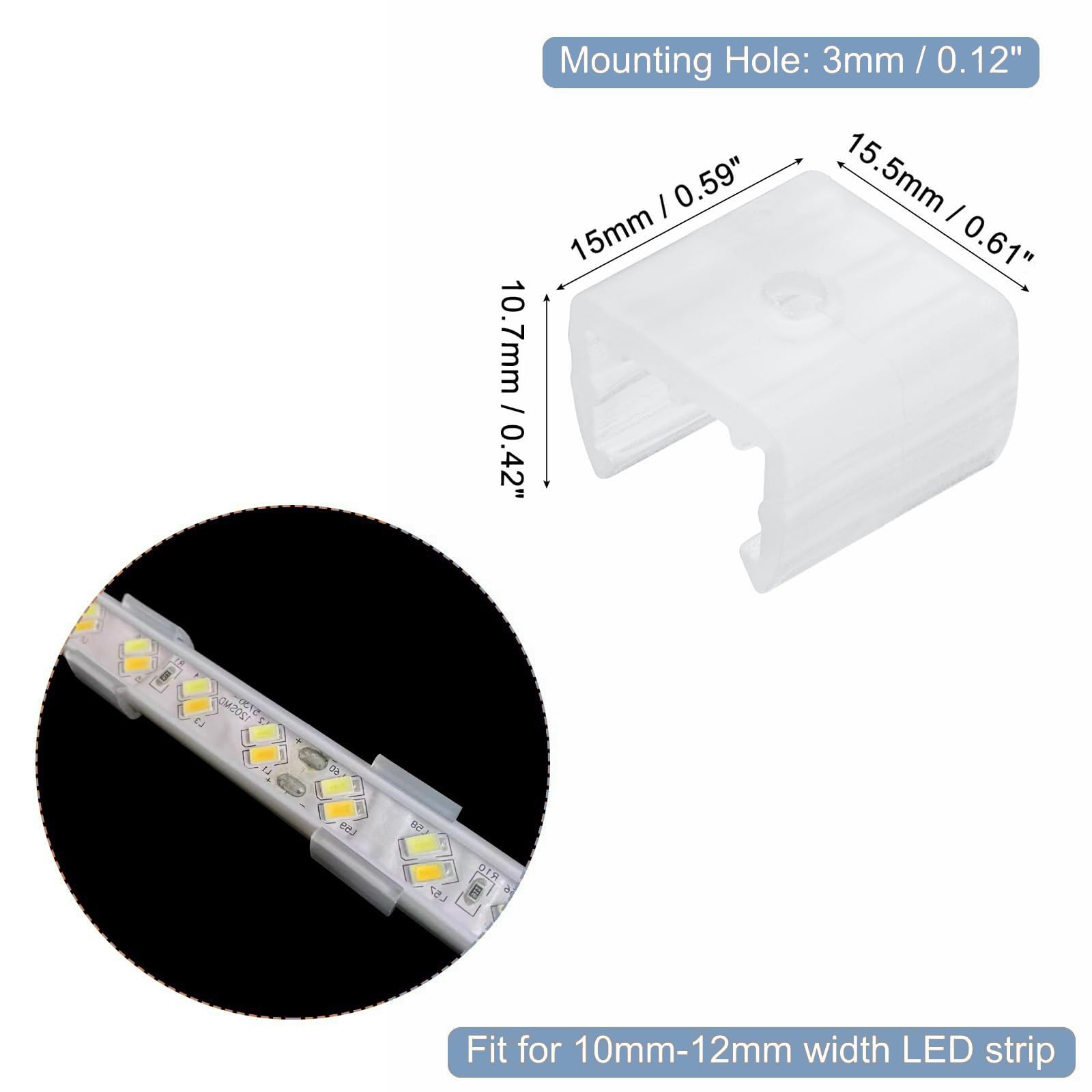 TOP-VIGOR 120Pcs LED Strip Light Clips, Waterproof Mounting Bracket Fixing Clips Plastic Clamp Holders with Screws - Image 2