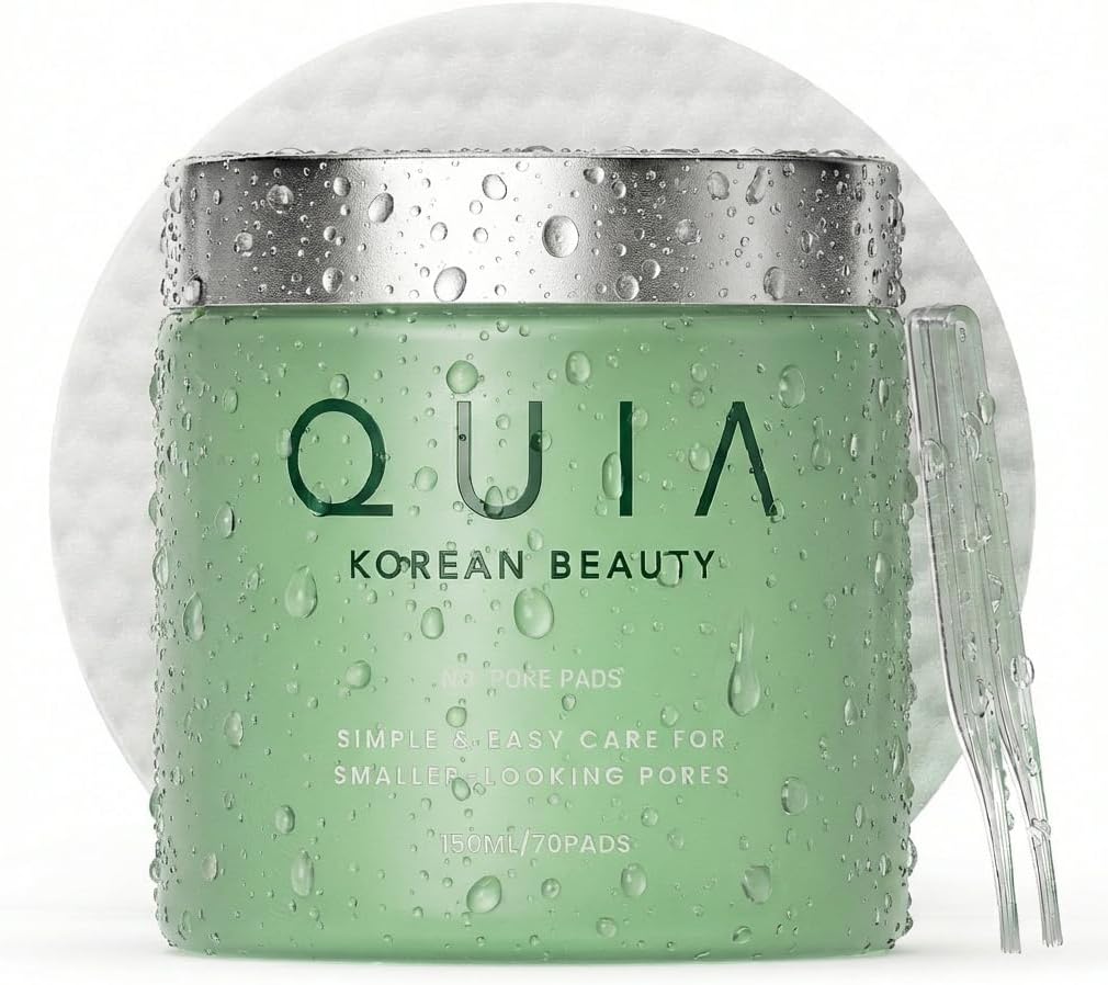 QUIA Toner Pads – AHA/BHA Dual-Action Exfoliate and Hydrate All in One – Soothing Formula for Sensitive Skin – Reduces Blackheads and Blemishes- 70 Gentle Textured Pads – Korean Skincare