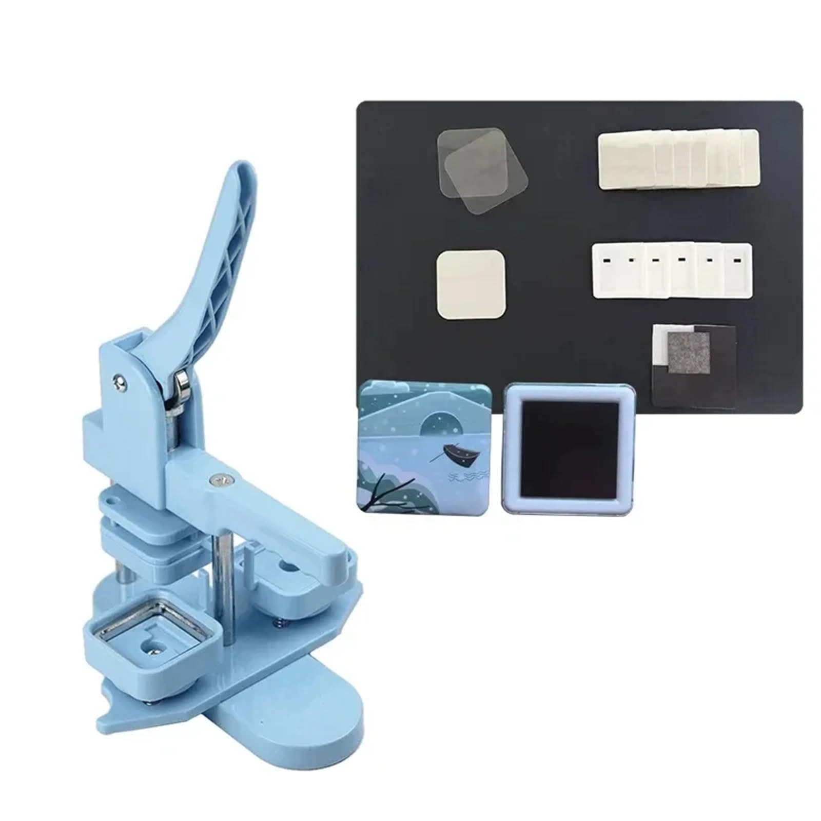 Fridge Magnet Maker Trójkolorowa kwadratowa maszyna do plakietek Do lodówkę 50x50 mm nadaje się do robienia magnesów Do lodówkę/przypinek Do lodówkę Photo Magnet Machine(Blue Set)