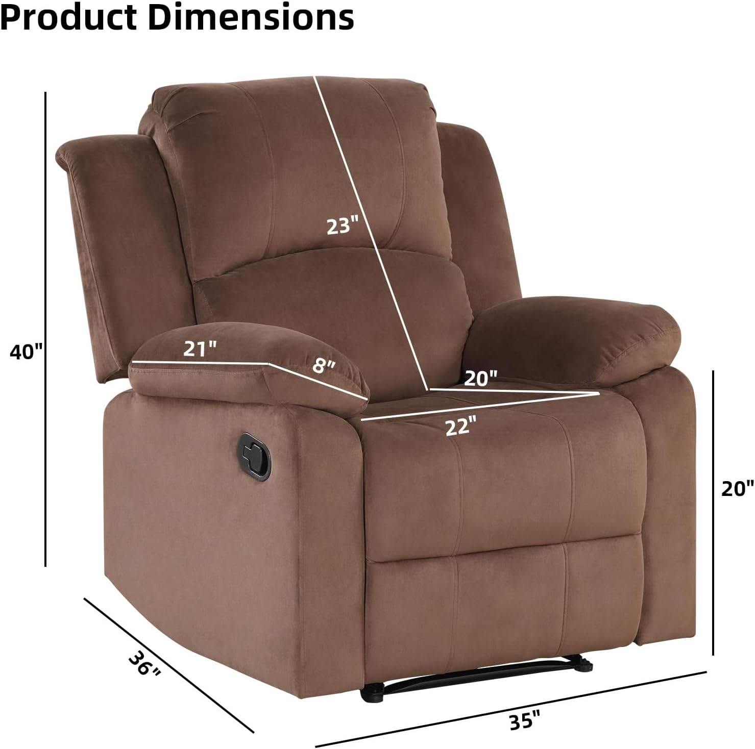 EBELLO Classic Manual Recliner Chair, Soft Microfiber Recliner Sofa with Overstuffed Arms and Back Single Reclining Couch for Living Room, Bedroom, Brown