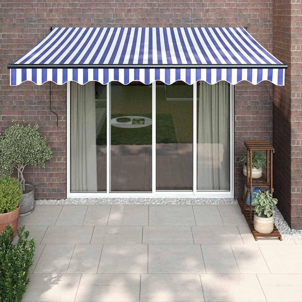 Tenda da sole elettrica con manovella, blu e bianco, 3,5 x 2,5 m
