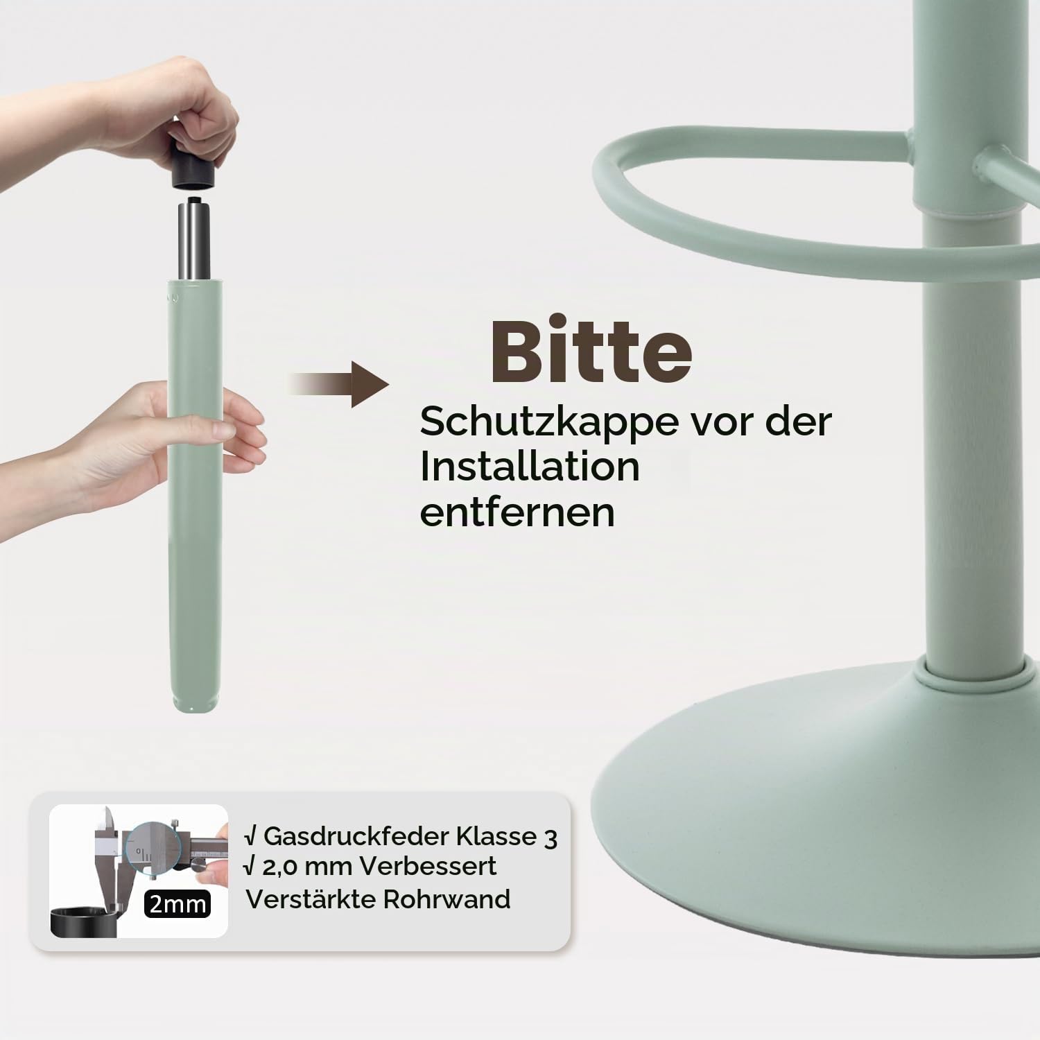 Kidol & Shellder Barhocker 2er Set Minzgrün, Höhenverstellbar 56-80cm, Drehbar, Ohne Lehne, Holz Sitzfläche, Mit Fußrasten, Küchenbarhocker