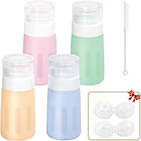 SeropyDirect 4-Pack 2oz Leakproof Silicone Squeeze Bottles with Brush & Bonus Caps - Sauces, Salad Dressing, Travel Toiletries Dispenser