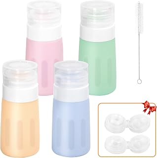 SeropyDirect 4-Pack 2oz Leakproof Silicone Squeeze Bottles with Brush & Bonus Caps - Sauces, Salad Dressing, Travel Toiletries Dispenser