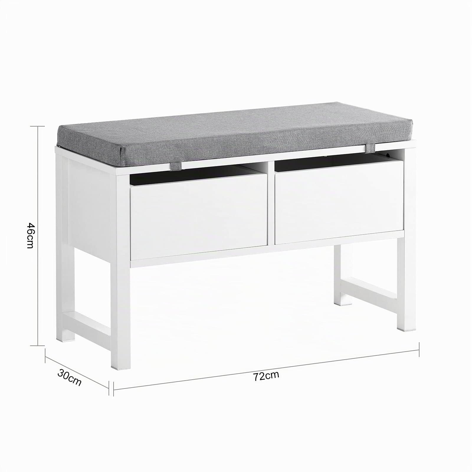SoBuy Panca scarpiera con 2 cassetti 72x30x46cm per ingresso | Cassapanca contenitore con cuscino e 2 grandi cassetti, MDF, carico 150kg, design classico bianco FSR88-W