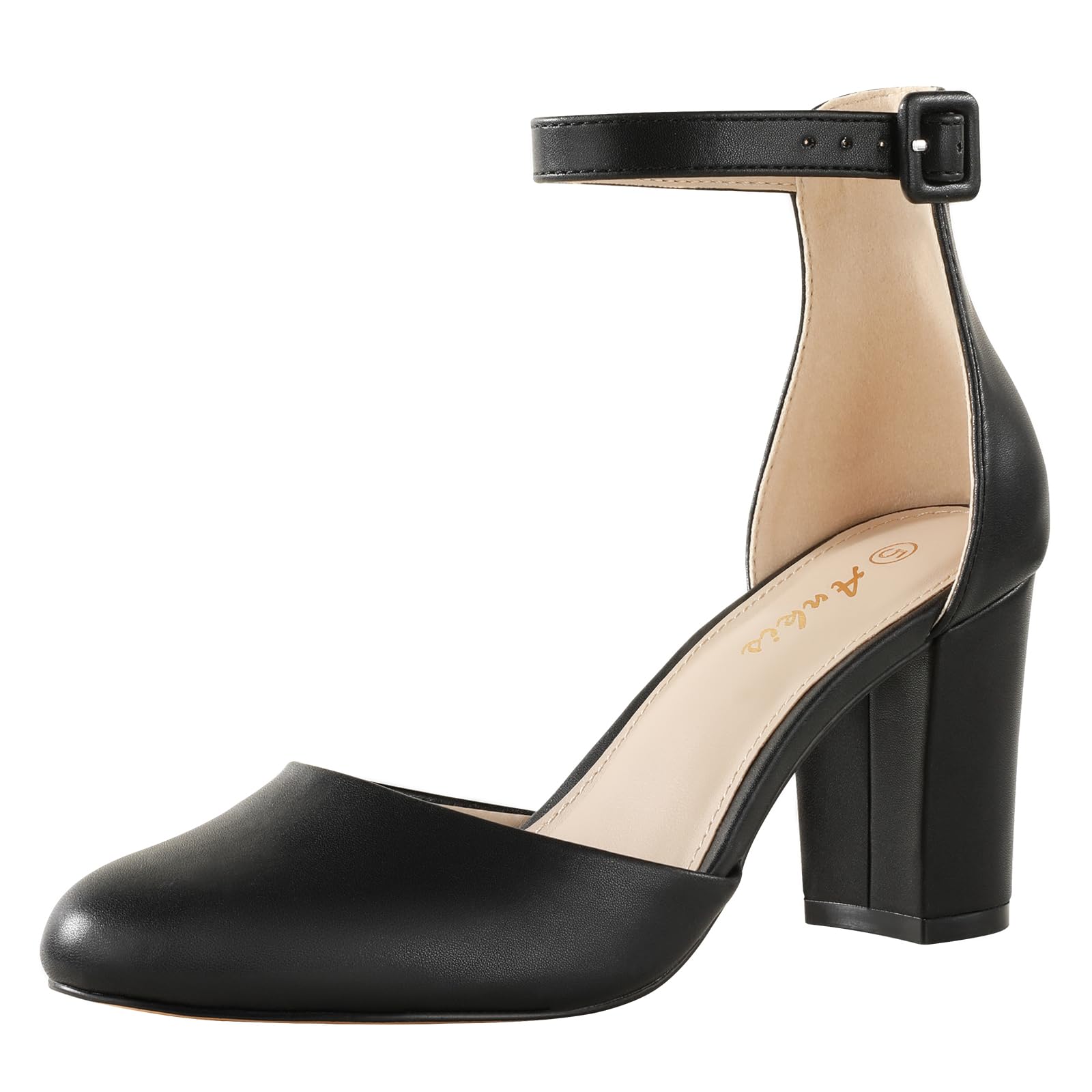 Ankis Closed Toe Heels for Women -Black Nude White Silver Gold Womens Heels Closed Round Toe Chunky Block Pumps Shoes, 3 Inch