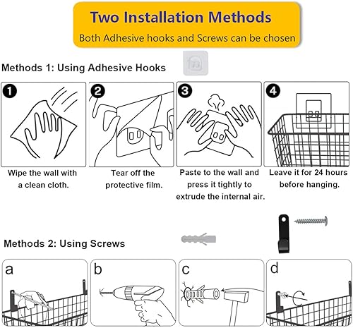 Miniatura 6 de Joben Oligey Juego de 3 cestas colgantes de pared [extragrandes], cesta de alambre para almacenamiento de despensa, almacenamiento de alimentos
