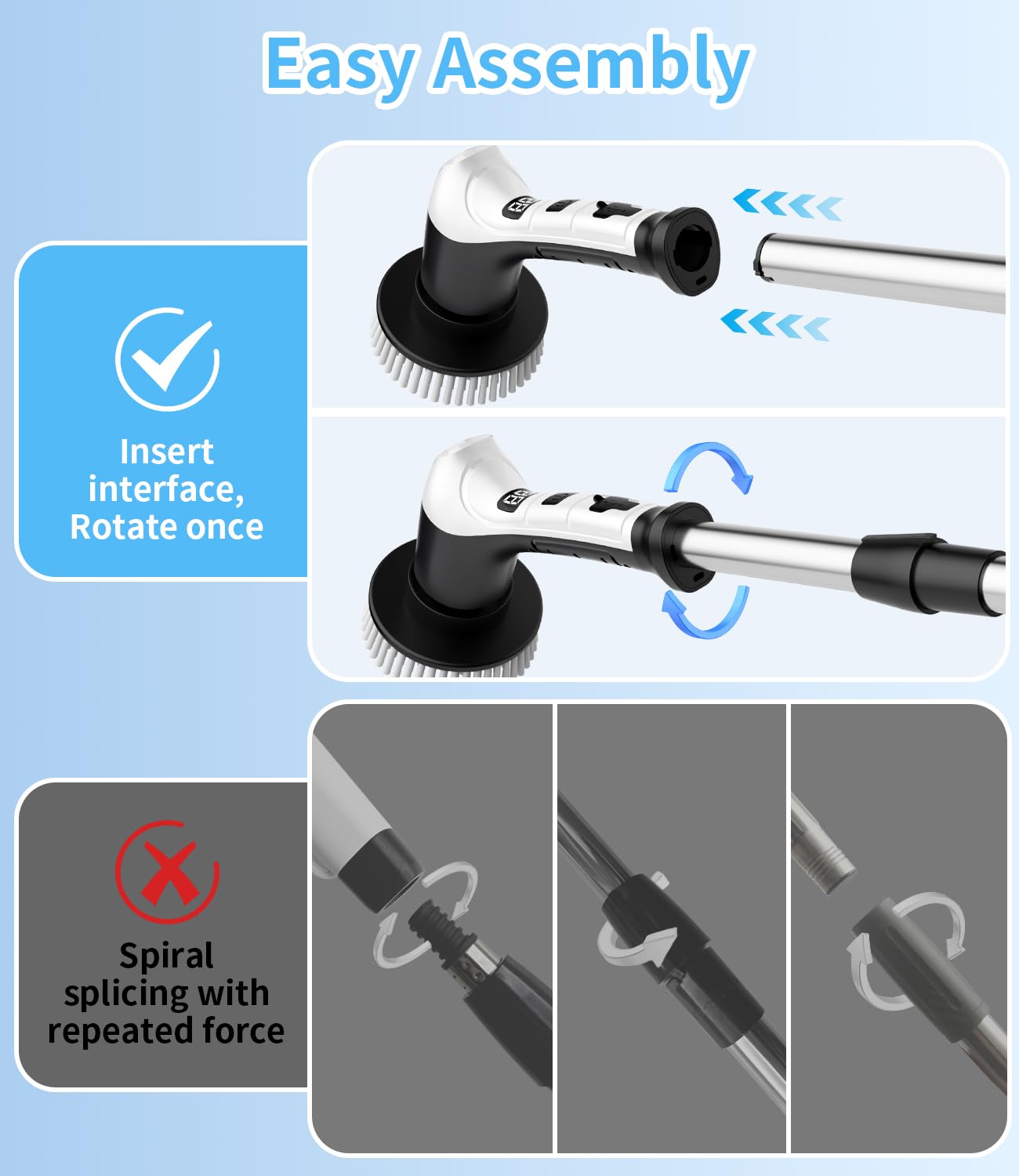 Limpiador giratorio eléctrico con 3 velocidades, mango de extensión ajustable, 8 cabezales de cepillo, cepillo de limpieza inalámbrico para baño, azulejos, cocina, color negro