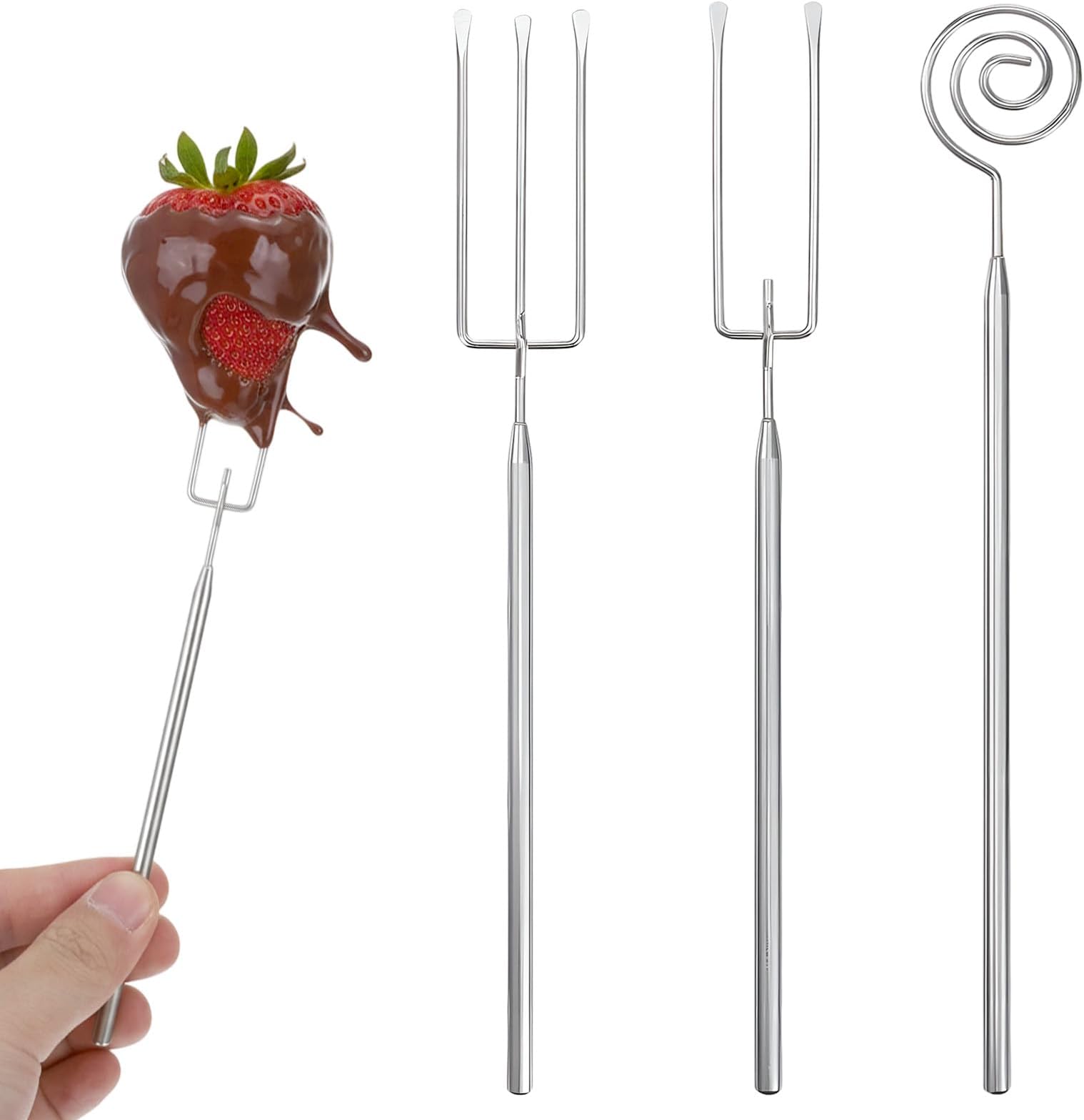 3 Piece Chocolate Dipping Tool, Stainless Steel Candy Dipping Tools, Chocolate Dipping Tools Set Dipping Fork, Fondue Fork, Spiral Fork, Candy Dipper Tool for Chocolates, Fondue, Baking