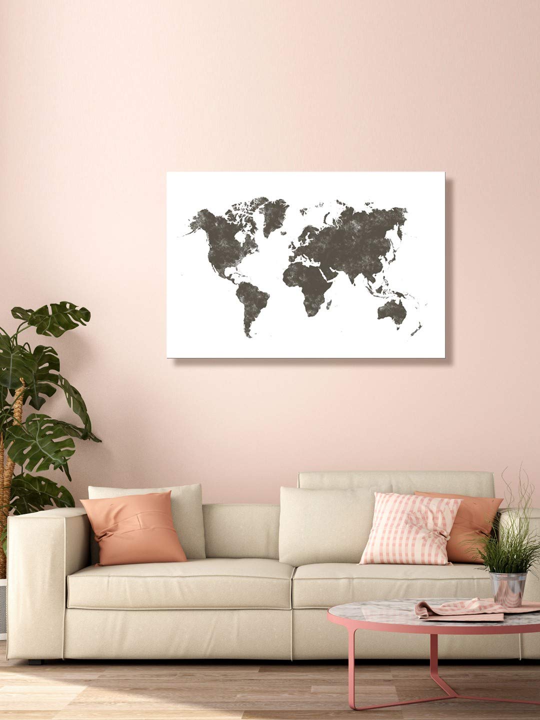 999Store Wooden Stretched Framed big painting with frame canvas world map wall decor art bed room living décor home Grey World Map Wall frames modern stylish hanging ( Canvas 18X30 Inches Strectched Canvas) FLP18300151