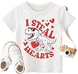 Valentines Shirts for Boys Girls Kids Toddler Valentines T-Shirts Short Sleeve Cute Love Heart Valentine's Tee Funny Dinosaur Steal Hearts Tops White-b