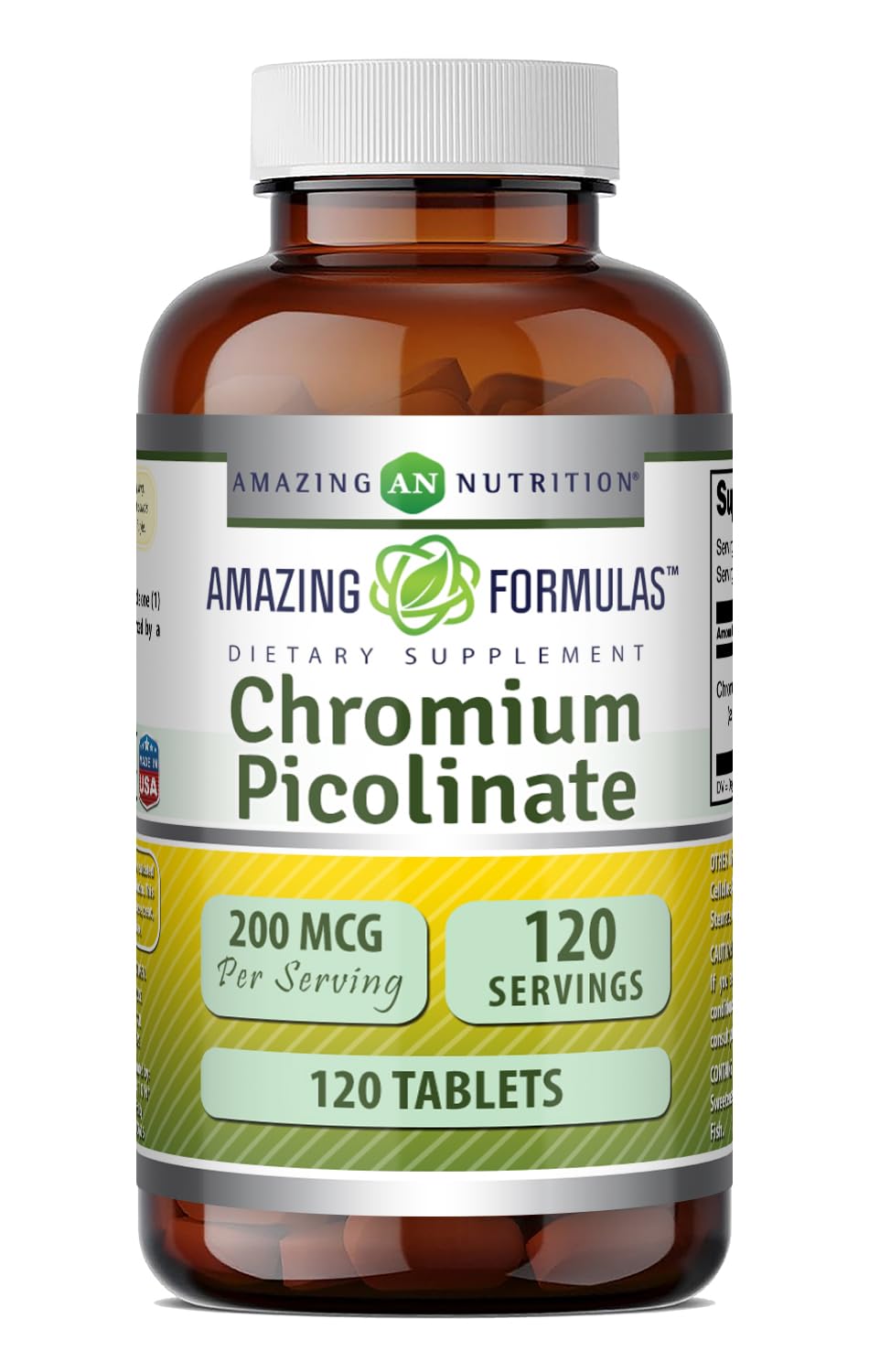 Amazing Formulas Chromium Picolinate Supplement | 200 Mcg Per Serving | Tablets | Non-GMO | Gluten Free | Made in USA (120 Count) Unflavored - 120 Count