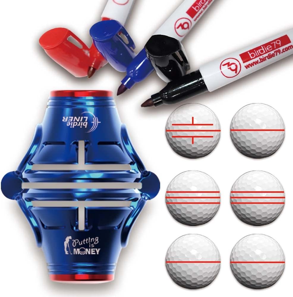 BIRDIE79 360-Degree Golf Ball Marker Alignment Tool Kit with 3-Color Pens and Gift Box.