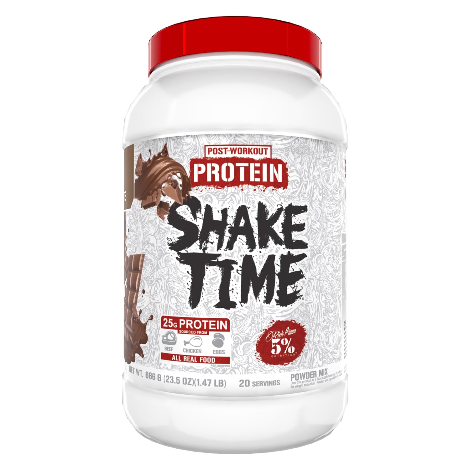 Rich Piana Shake Time | 24g Animal Based Protein Drink | Grass-Fed Beef Isolate, Chicken, Egg | No Sugar or Soy (Chocolate)