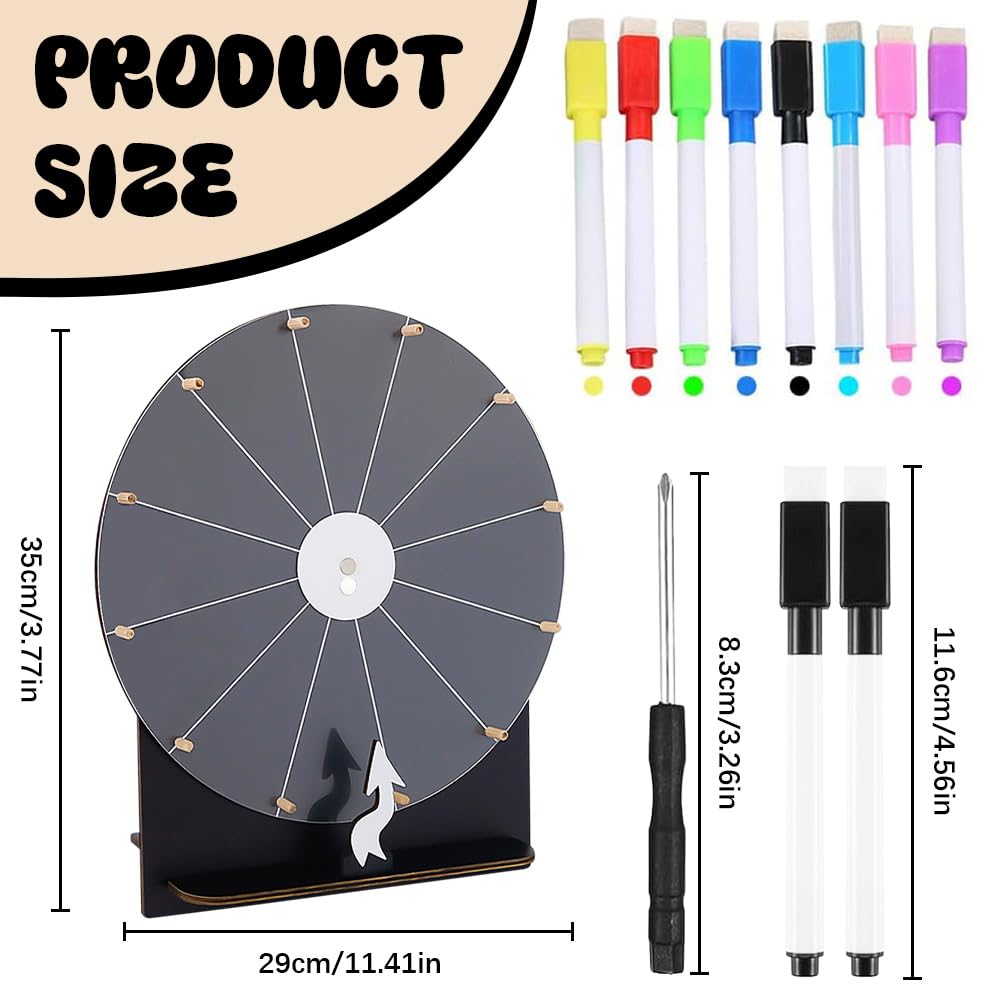 Glücksrad zum Drehen, 29cm Glücksrad zum Selbstgestalten, Roulette-Spinner des Glücks mit 12 Slots, Glücksrad zum Drehen für Hochzeitsspiele, Lotteriespiele, Wortspiele, Karneval Party