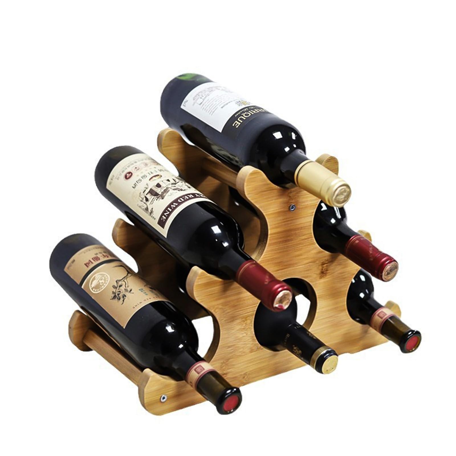 Rehomy Wooden Wine Rack For 6 Bottles, Free Standing Wine Storage Holder