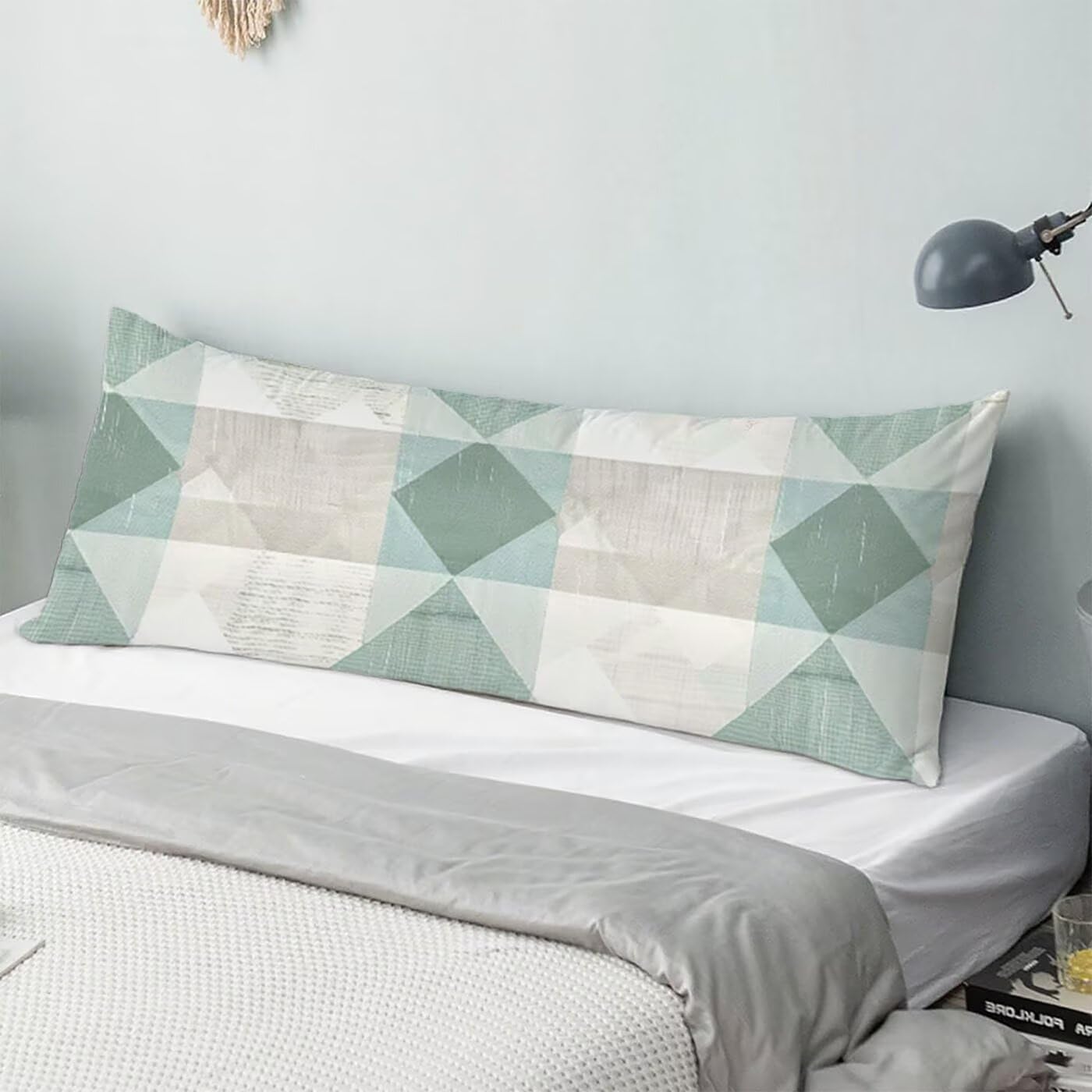 Grün Seitenschläferkissen Bezug 60 x 180 cm Geometrie Seitenschläferkissen mit Unsichtbarem Reißverschluss, Doppelseitig Drucken Samt Verbessern Sie Schlafqualität Body Pillow, Geschenke Fraue B-3581