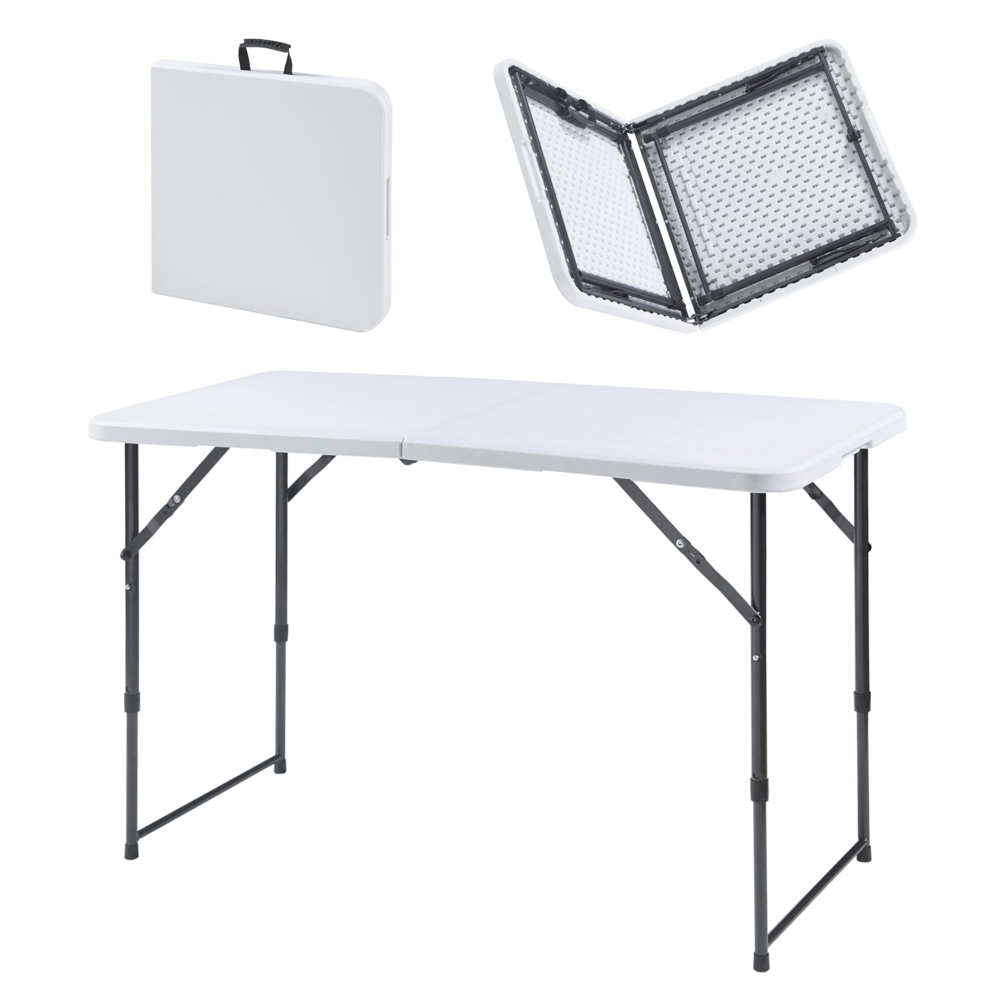 Table De Camping Pliante Carrée Avec Effet Rotin - Plateau HDPE 62x62 Cm, Hauteur 73 Cm, Métal Et Plastique, Pour Jardin, Balcon, Pique-nique