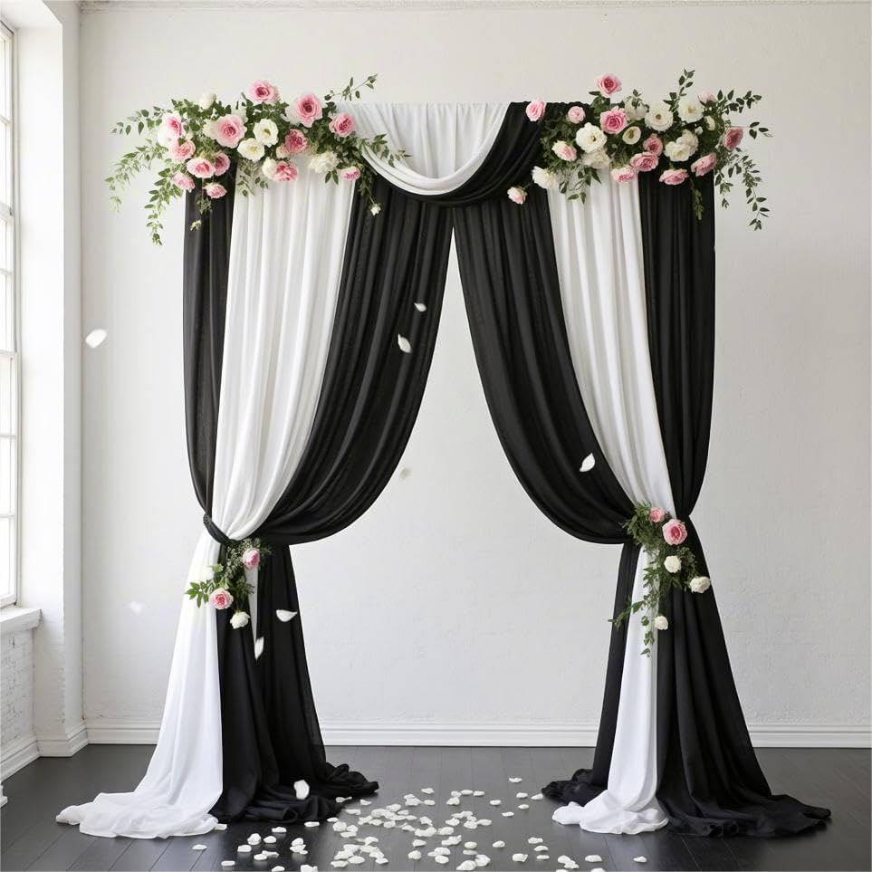 MLMW Black Chiffon Fabric by The Yard Halloween 5 Yards 60" Wide Wedding Arch Draping Fabric Sheer Material for Party Backdrop Arch Ceiling Decor