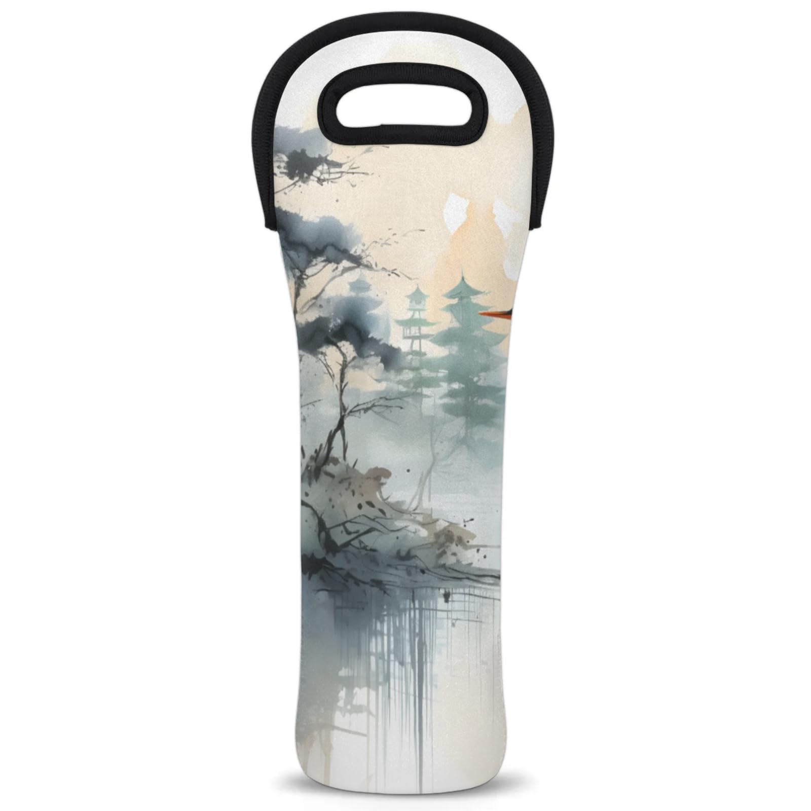 Neoprene Wine Tote Carrier Bag for Wine,Water, Champagne, Beer, Baby Bottles 15.6 x 5.1 Inches, Protective Wine Bag,Crane
