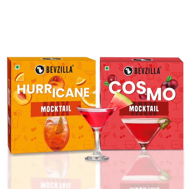 Image of Bevzilla Mocktail Mixer Powder - Hurricane & Cosmo Combo (10 Servings) | Refreshing, Non-Alcoholic & Low-Calorie | Instant Party-Perfect Mix | Enjoy Guilt-Free, Delicious Mocktails Anytime