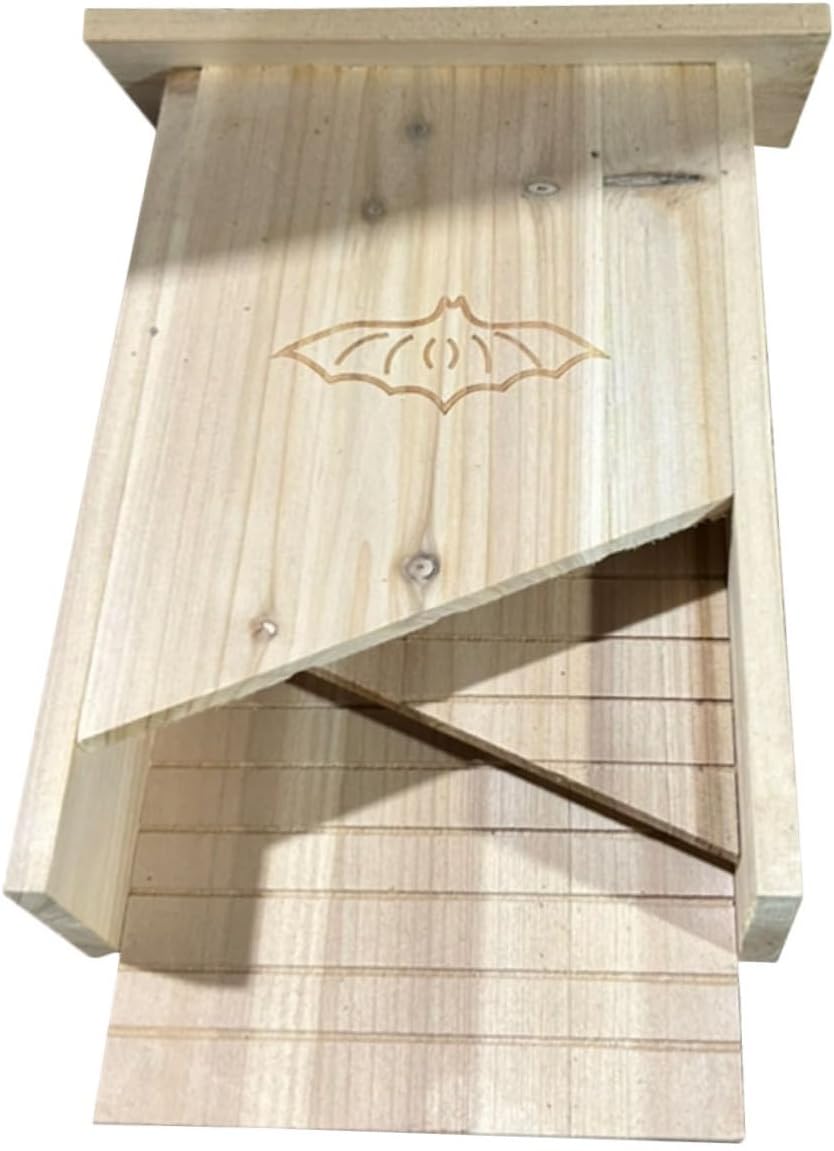 Veemoon Wooden Bat House Outdoor Pet Shelter Bat Box for Garden Backyard with Solid Wood Construction
