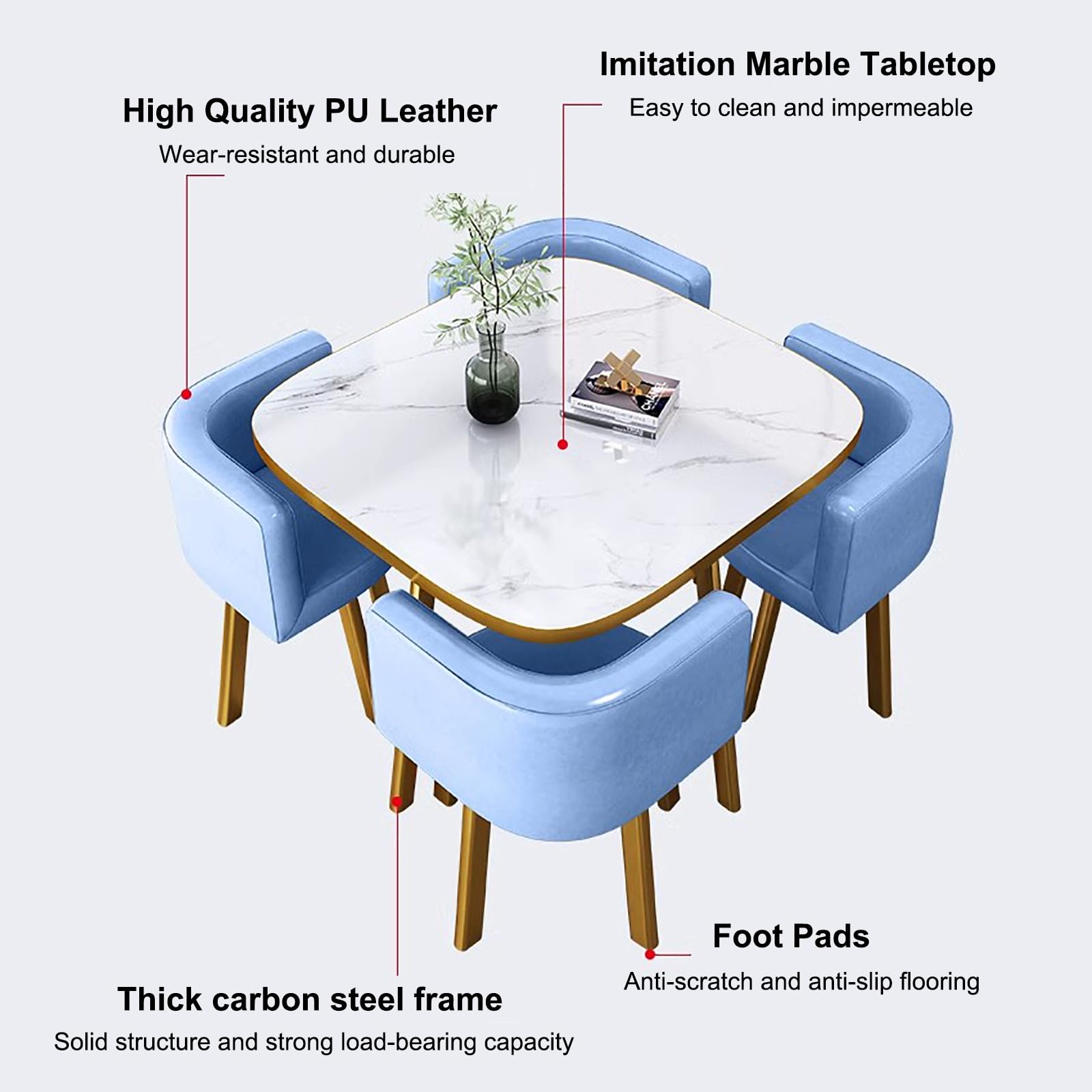 Round Dining Table Set With 4 Chairs - Compact Space-Saving Design, Cotton Linen Upholstery, Perfect For Kitchen, Office, Cafe, Balcony
