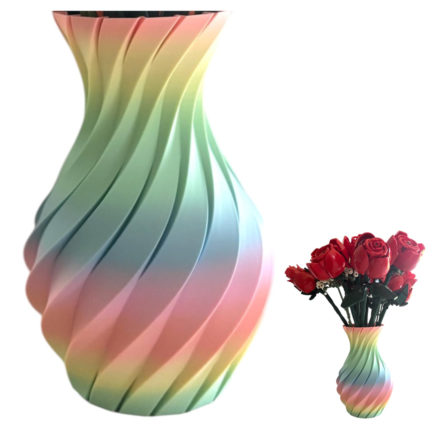 Vase Compatible with LEGO Flowers Bouquet – Decorative Display Holder for Brick Botanical Flower Arrangements (Rainbow)