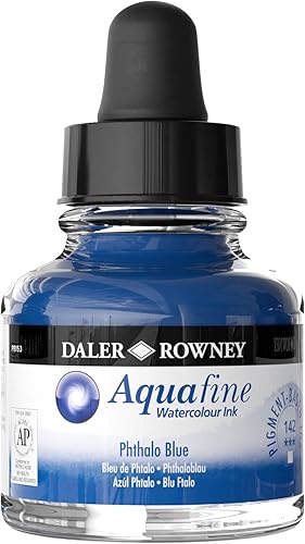 Daler-Rowney Aquafine - Tinta de acuarela azul Phthalo de 1.0 fl oz, tinta líquida versátil para acuarelas para artistas y estudiantes, uso con